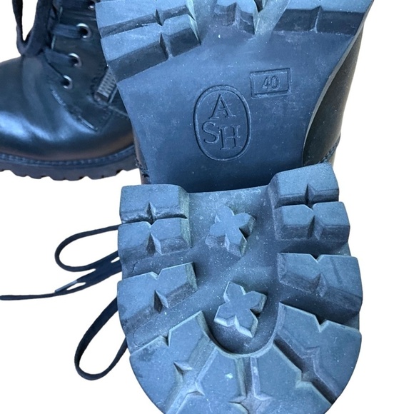 ASH Black Genuine Leather Poker Lace Up Motorcycle Ankle Combat Boot Sz 9 - Picture 8 of 11